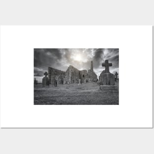 Clonmacnoise monastery ruins on the Shannon in Ireland Posters and Art